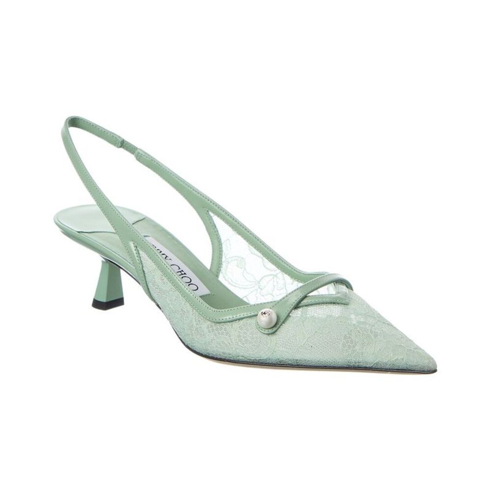 Jimmy Choo Amita 45 Lace & Leather Pump, Green